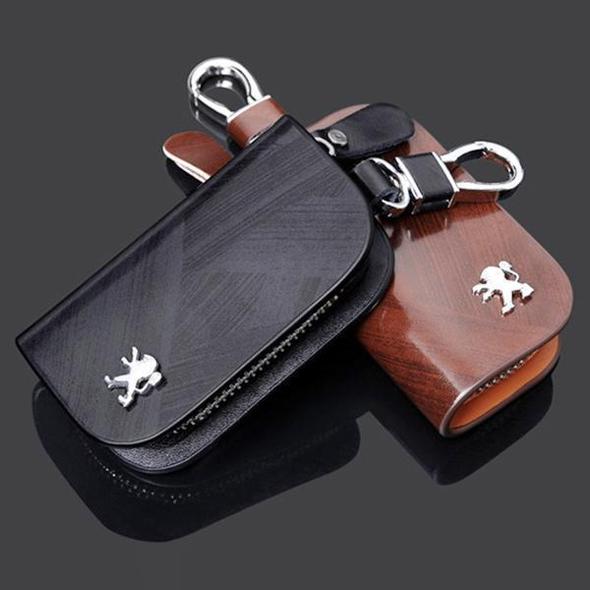 Car Logo Leather Wood Texture Car Key Case