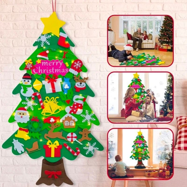 🧒🎄Felt Christmas Tree Set With 32PCS Ornaments Wall Hanging Tree &amp, 35LED String Lights