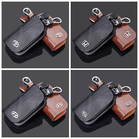 Car Logo Leather Wood Texture Car Key Case