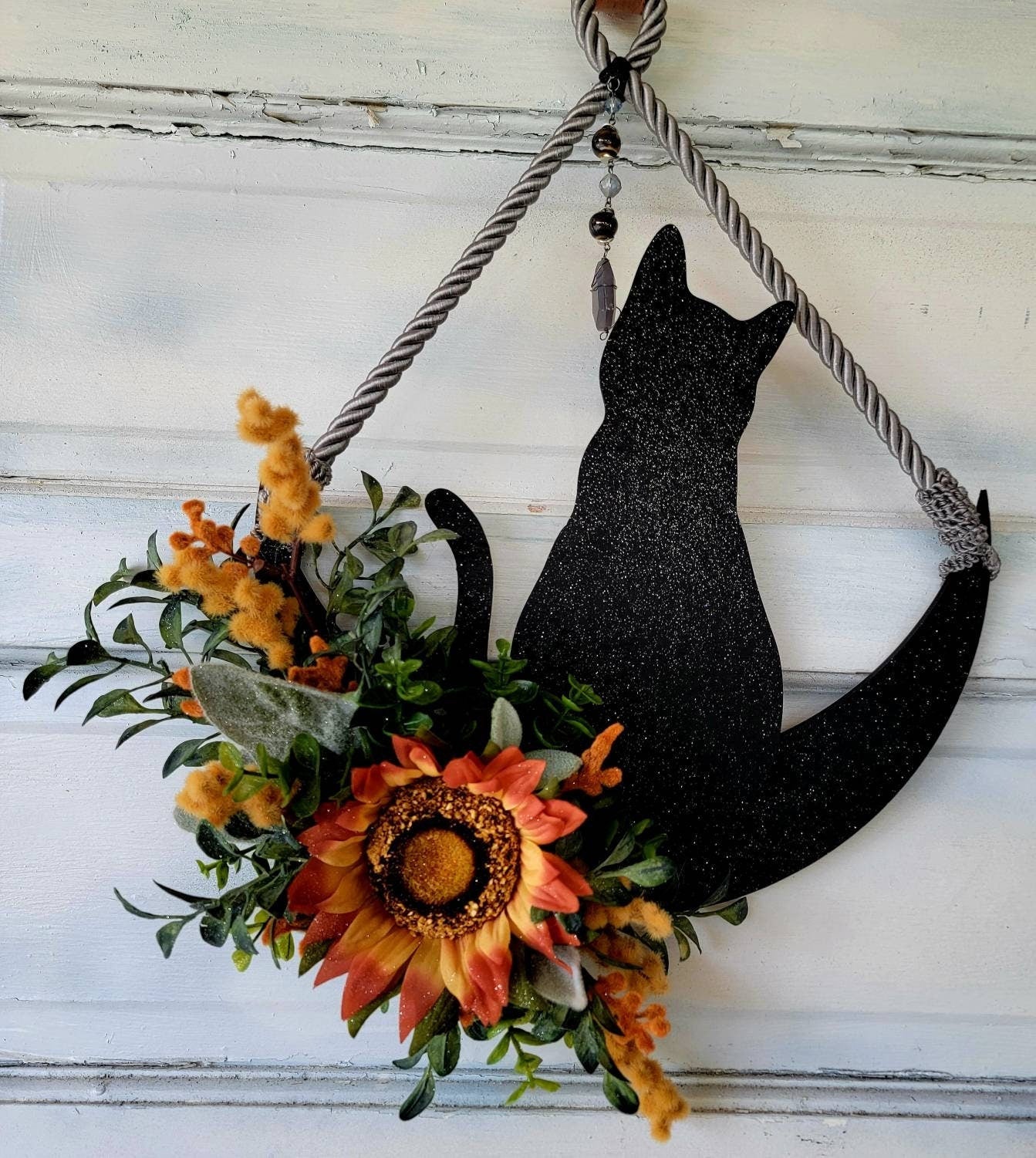 Witchy Celestial Door/Art Halloween Lunar Decor Kitty Lovers Gift