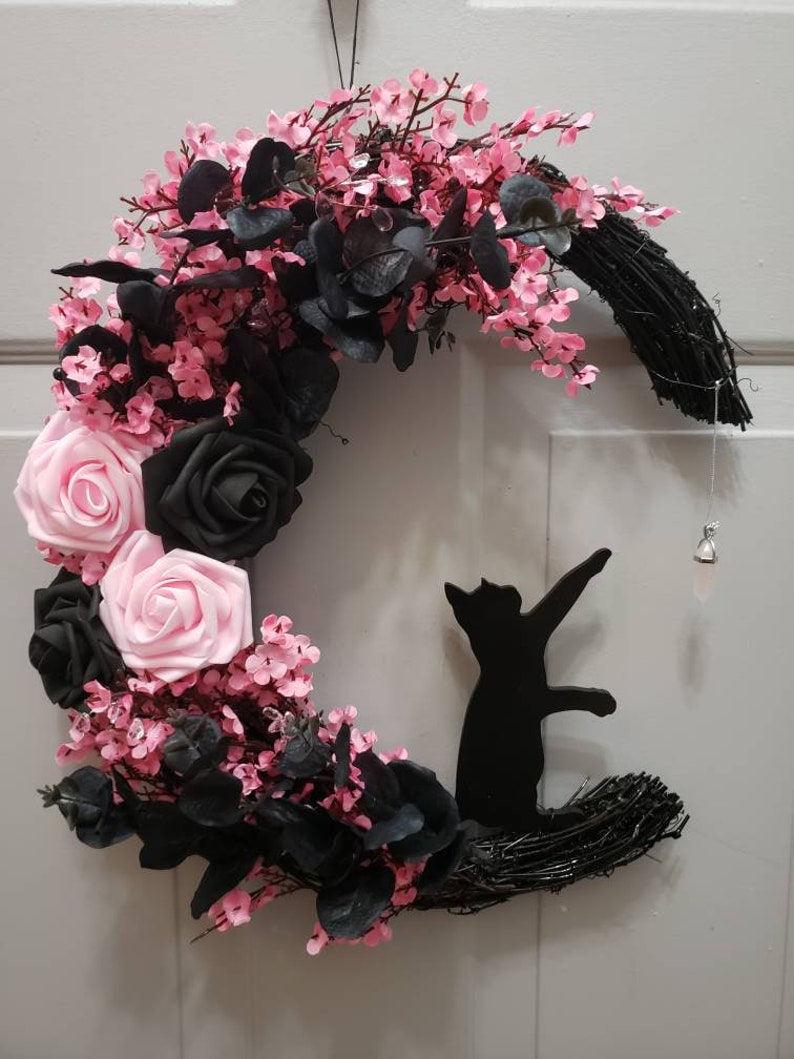 Witchy Celestial Door/Art Halloween Lunar Decor Kitty Lovers Gift