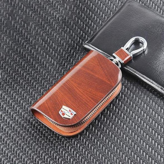 Car Logo Leather Wood Texture Car Key Case