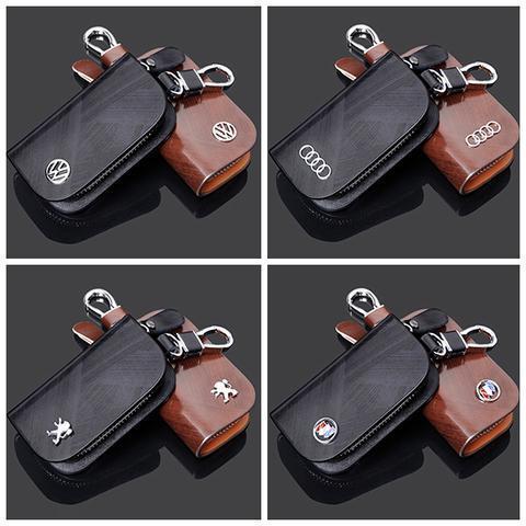 Car Logo Leather Wood Texture Car Key Case