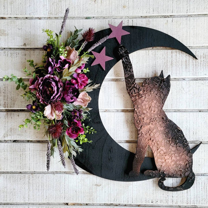 Witchy Celestial Door/Art Halloween Lunar Decor Kitty Lovers Gift