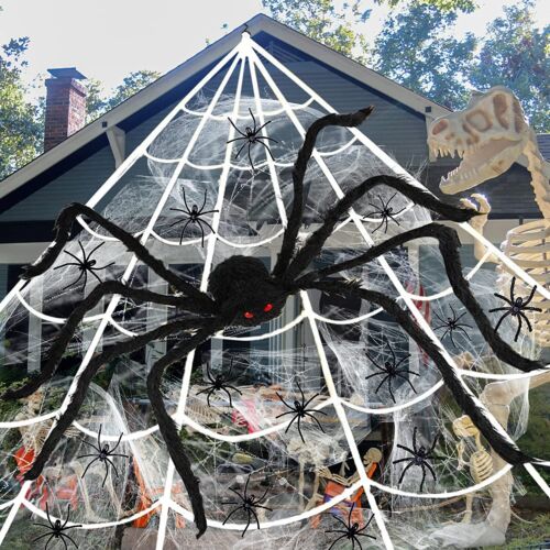 200'' Halloween Spider Web Decor 59'' Giant Spider Decorations with LED Eyes