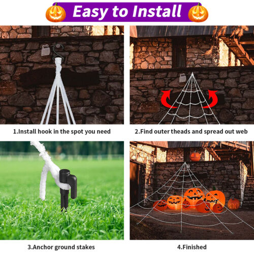 200'' Halloween Spider Web Decor 59'' Giant Spider Decorations with LED Eyes